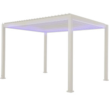 Freistehende weiße Pergola mit Lamellendach und LED-Beleuchtung für den Garten