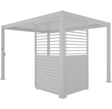 Freistehende Pavillonkonstruktion mit Lamellenwänden und Dach