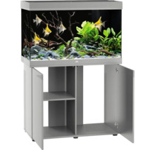 Aquarium mit Unterschrank, befüllt mit Fischen, Pflanzen und Dekoration
