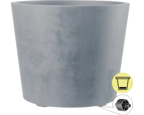 Grauer Pflanztopf mit Wasserspeicherfunktion und Wasserablauf