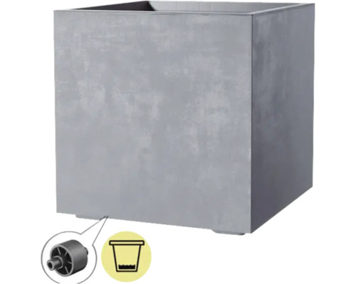 Quadratischer Pflanzkasten mit Rollen und Bewässerungsanzeige