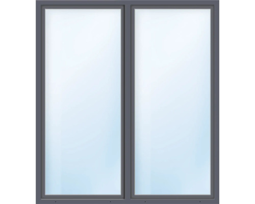 ARON Basic+ Kunststofffenster 2 Flügelig (Dreh-Kipp/Dreh-Kipp) mit festem Pfosten ESG 145x190 cm RAL 7016 anthrazitgrau