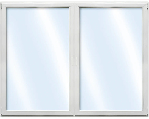 ARON Basic+ Kunststofffenster 2 Flügelig (Dreh-Kipp/Dreh-Kipp) mit festem Pfosten 105x105 cm RAL 9016 verkehrsweiß