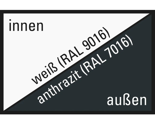 Symbol das die Verwendung von Weiß RAL 9016 innen und Anthrazit RAL 7016 außen zeigt