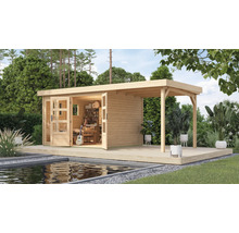 Gartenhaus Karibu Laharo 5 inkl. Anbaudach 2,4 m 554 x 262 cm natur