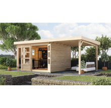 Gartenhaus Karibu Laharo 6 inkl. Anbaudach 2,4 m 554 x 331 cm natur