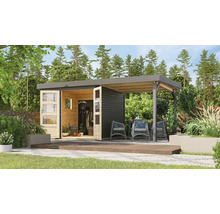 Gartenhaus mit Terrasse und Sitzgelegenheit im Garten