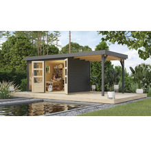 Gartenhaus Karibu Laharo 5 inkl. Anbaudach 2,4 m 554 x 262 cm grau