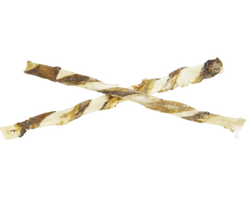 Zwei gekreuzte, gedrehte Hundekauartikel