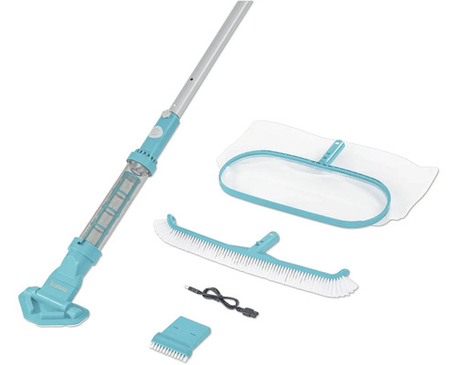 Bestway Poolreinigungsset mit Kescher, Bürste, Schaber und Ladekabel