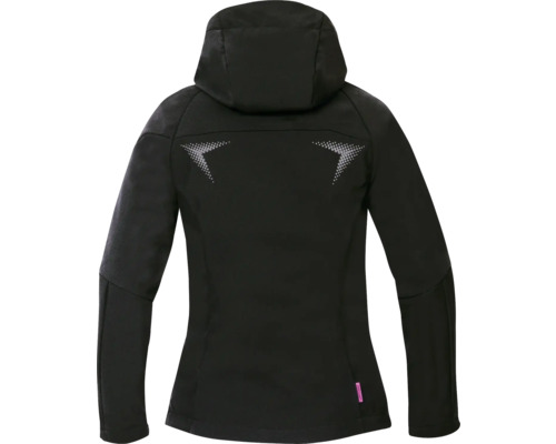 Schwarze Damenjacke mit Kapuze von hinten.