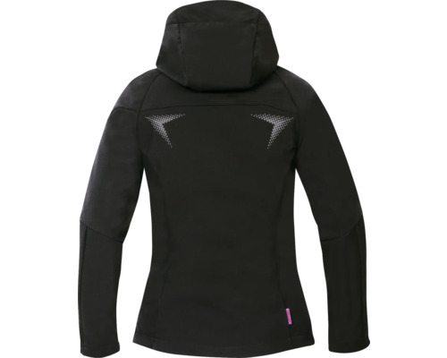 Schwarze Damen Softshelljacke mit Kapuze von hinten