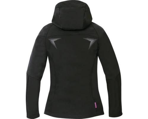 Schwarze Damen Softshelljacke mit Kapuze von hinten