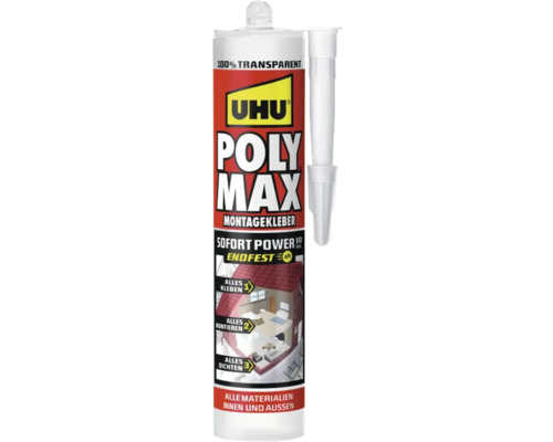 UHU POLY MAX Sofort Power Montagekleber 300 g transparent UHU Poly Max Montagekleber, transparent, für alle Materialien