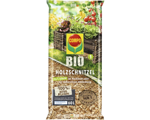 Holzhackschnitzel Compo Bio 36x60 L (= 2,16 m³) Palette inkl. Lieferung COMPO Bio Holzschnitzel, 60 Liter Sack zur Beetabdeckung