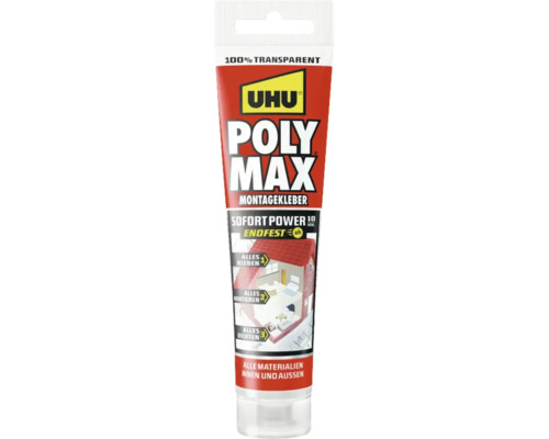 UHU POLY MAX Sofort Power Montagekleber 115 g transparent Uhu Poly Max Montagekleber Tube