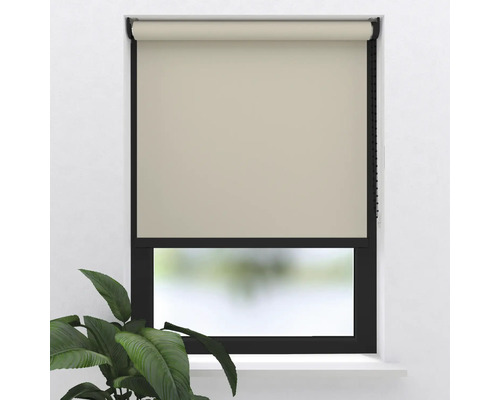 SOLUNA Verdunkelungsrollo V30 beige mit schwarzer Mechanik 60x190 cm Beige Fensterrollo im geschlossenen Zustand