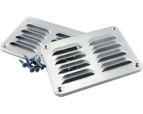 Zwei rechteckige Lüftungsgitter aus Metall mit Schrauben