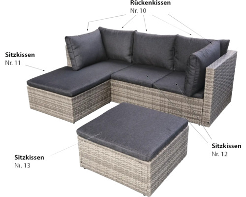 Rattan Gartenlounge mit Rücken- und Sitzkissen