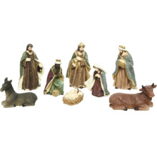 Krippenfigurenset mit Jesuskind, Maria, Josef, den Heiligen Drei Königen, einem Esel und einem Ochsen