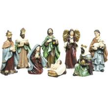 Krippenfiguren-Set mit Jesuskind, Maria, Josef, den Heiligen Drei Königen, Engel und Hirte mit Schaf