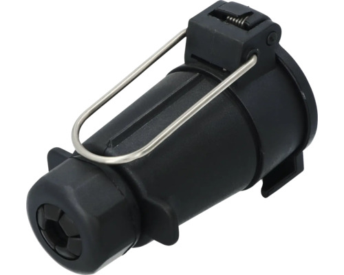 Schwarzer Anhängerstecker mit Haltebügel