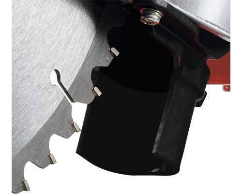 Detailansicht eines Sägeblatts mit Schutzvorrichtung.