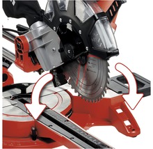 Details einer Kapp- und Gehrungssäge mit schwenkbarem Sägeblatt