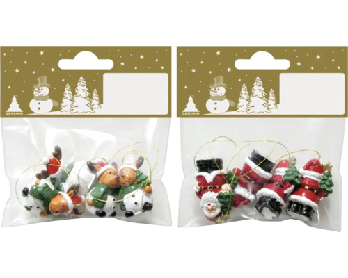 Weihnachtsbaumanhänger Weihnachtsfiguren Polyresin 12 x 9,5 cm 4 Stück zufällige Motivauswahl Weihnachtsbaumschmuck-Set mit Rentieren und Weihnachtsmannfiguren in Verpackung