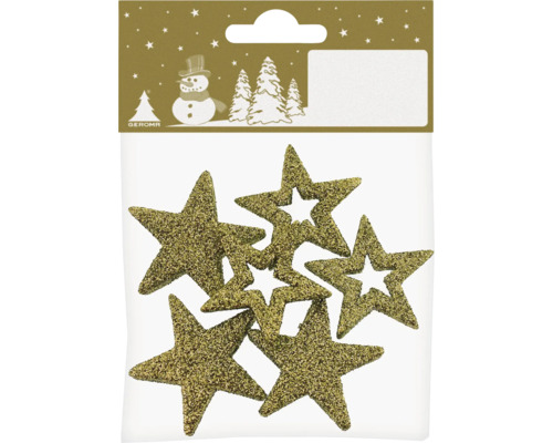 Weihnachtsdekoration Sterne Kunststoff Ø 3,5 cm gold mit Glitzer 6 Stück Dekosterne mit Glitter im Pack