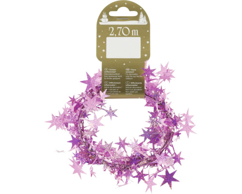 Girlande Sterngirlande holographisch Kunststoff L 270 cm rosa 2,70 Meter lange, violette Lametta Girlande mit Sternen für festliche Dekorationen