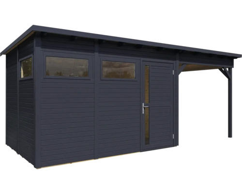 Holzgartenhaus mit Fenstern, Tür und Vordach