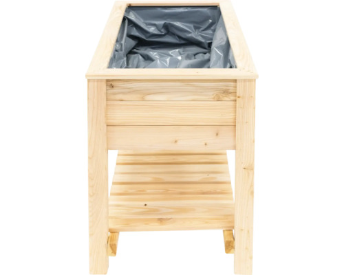Hochbeet aus Holz mit Ablagefläche und Folie