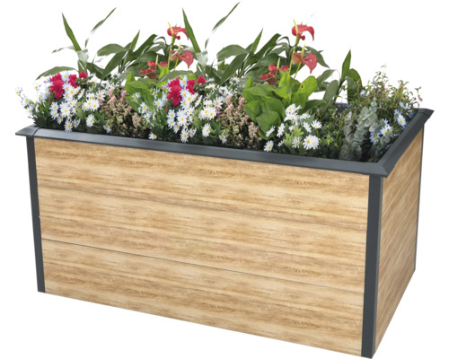 Hochbeet klassisch WESTMANN Primus-Multi inkl. Schneckenschutz Gr. L 150 x 75 x 77 cm Holzoptik Holzfarbener Pflanzkasten mit verschiedenen Blumen