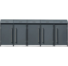 Reihe von fünf Mülltonnenboxen mit Griffen