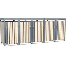 Mülltonnenbox mit drei Fächern aus Metall und Holzlatten