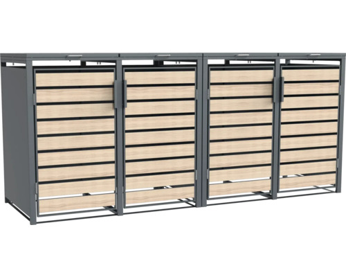 Mülltonnenbox WESTMANN Lacina 4 inkl. Gasdruckfedern 264 x 80 x 116 cm anthrazit-Holzoptik Mülltonnenbox für drei Mülltonnen mit Holzverkleidung und Metallrahmen