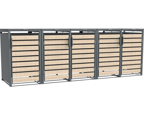Mülltonnenbox WESTMANN Lacina 5 inkl. Gasdruckfedern 332 x 80 x 116 cm anthrazit-Holzoptik Mülltonnenbox für mehrere Tonnen mit Holzverkleidung