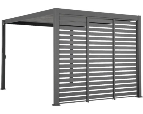 Graue Gartenpergola mit Lamellenwand