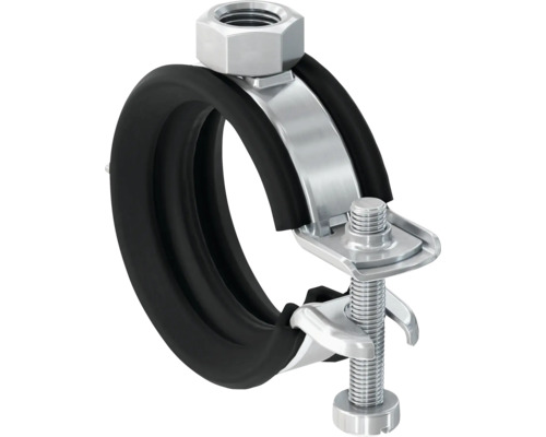 Rohrschelle mit schwarzer Gummieinlage und Befestigungsmaterial