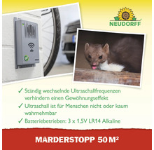 Marderabwehrgerät mit Ultraschallfrequenzen und Neudorff Logo