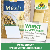 Müsli und Permanent Speisemottenklebefalle zur Reduktion eines Mottenbefalls, Neudorff Logo
