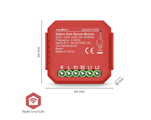 Nedis Zigbee Garagentoröffner Modul mit Abmessungen