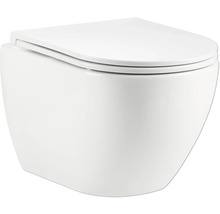Wandtiefspülklosett-Set Form & Style Samar ohne Spülrand weiß glänzend mit WC-Sitz und Turbo-Flush-Technologie