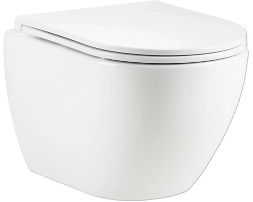 Wandtiefspülklosett-Set Form & Style Samar ohne Spülrand weiß glänzend mit WC-Sitz und Turbo-Flush-Technologie Wandtiefspülklosett-Set Form & Style Samar ohne Spülrand weiß glänzend mit WC-Sitz und Turbo-Flush-Technologie