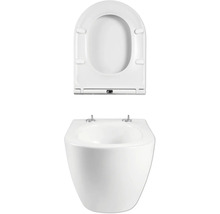 Wandtiefspülklosett-Set Form & Style Samar ohne Spülrand weiß glänzend mit WC-Sitz und Turbo-Flush-Technologie