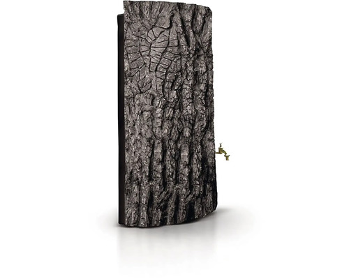 Regenwassertank mit Baumrindenstruktur und Wasserhahn