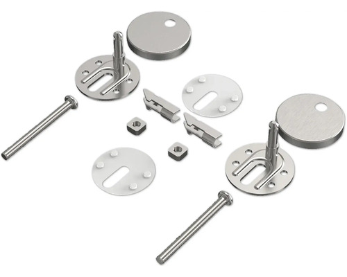 Befestigungsset für WC-Sitze, bestehend aus Schrauben, Muttern, Unterlegscheiben und Halterungen
