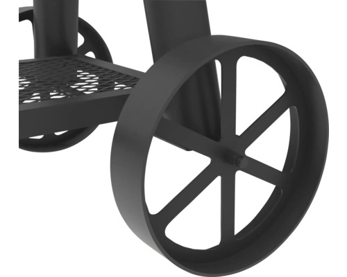 Detailaufnahme von Grillrädern und Ablagerost.