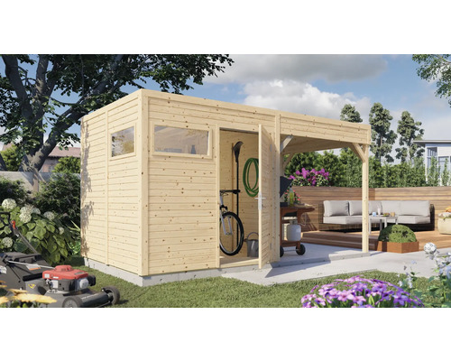 Gartenhaus Bertilo Cubo 2 inkl. Anbaudach und Fußboden 449 x 240 cm natur exclusiv bei Hornbach